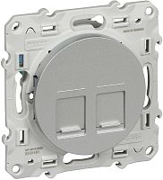 Розетка компьютерная без рамки Schneider Electric Odace 2-м. RJ45+RJ45 5е алюминий картинка